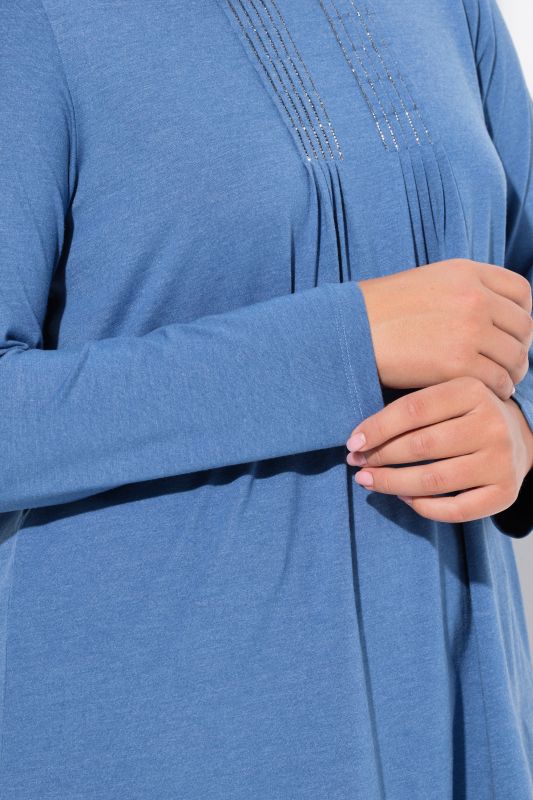 Pleated Rhinestone Detail Long Sleeve Tee