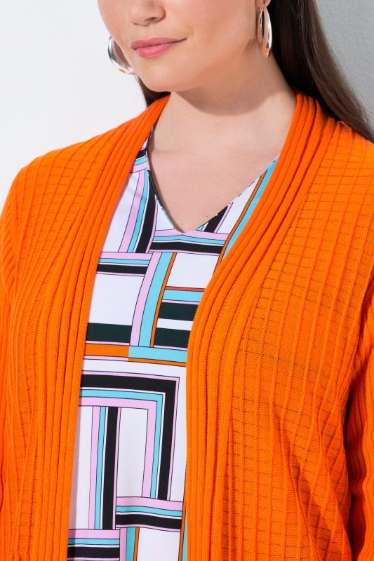 Pleated Longline Open Shape Cardigan