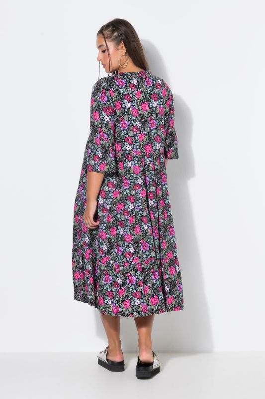 Electric Floral Flounce Panel Dress