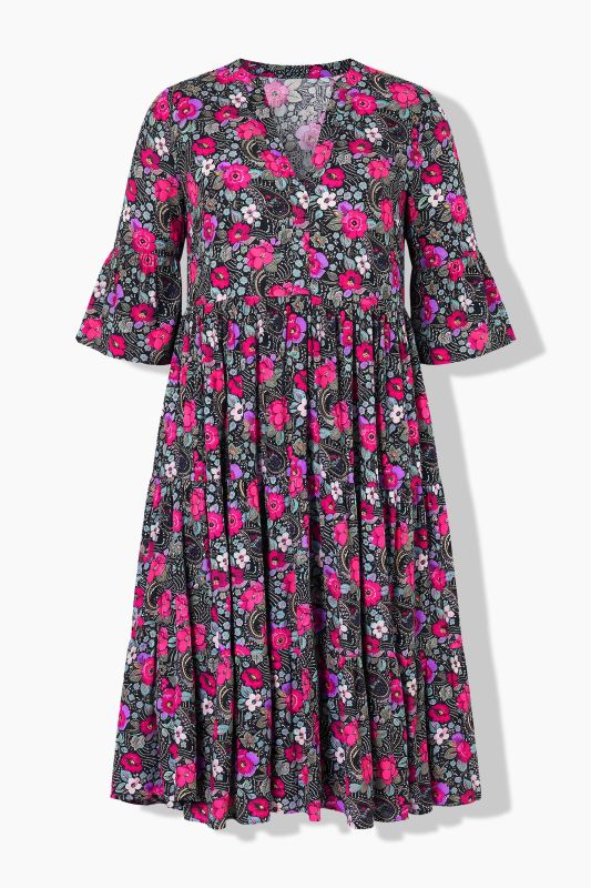 Electric Floral Flounce Panel Dress