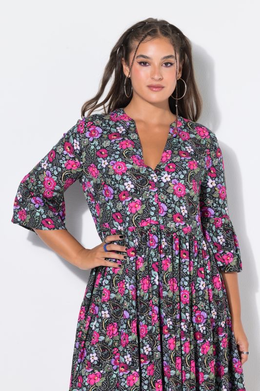 Electric Floral Flounce Panel Dress