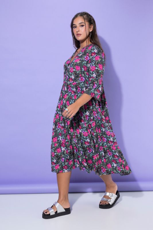 Electric Floral Flounce Panel Dress