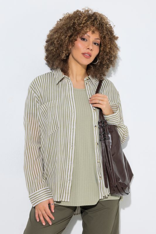 Striped Button Down Crepe Blouse