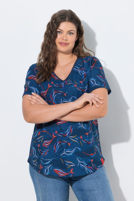 Whale Print V-Neck Tee