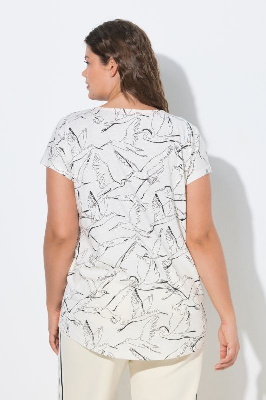 Crane Print Cap Sleeve Tee