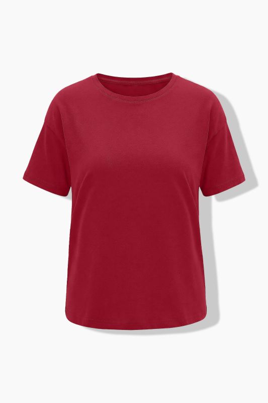 Round Neck Short Sleeve Relaxed Fit Cotton Tee