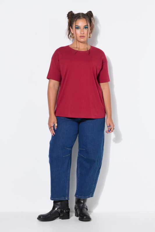 Round Neck Short Sleeve Relaxed Fit Cotton Tee