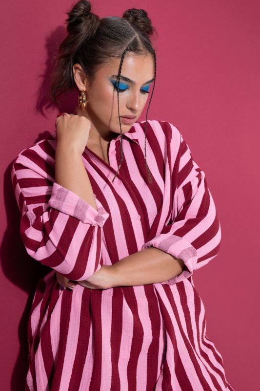 shirt blouse, oversized, muslin, stripes, long sleeve