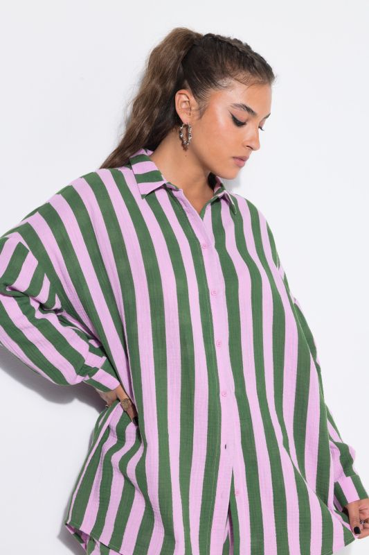 shirt blouse, oversized, muslin, stripes, long sleeve