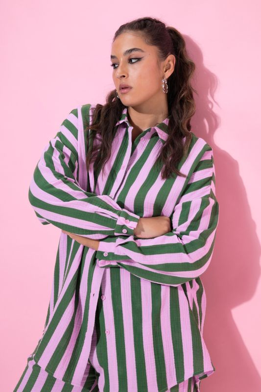 shirt blouse, oversized, muslin, stripes, long sleeve