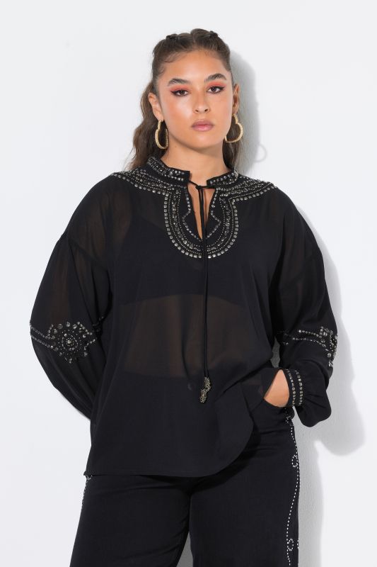 Decorative Studs Tie Neck Tunic