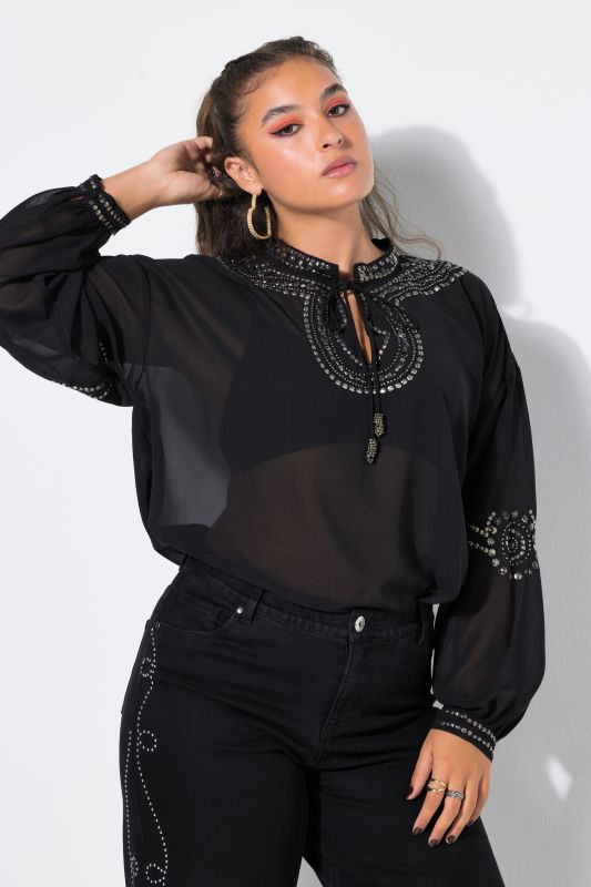 Decorative Studs Tie Neck Tunic