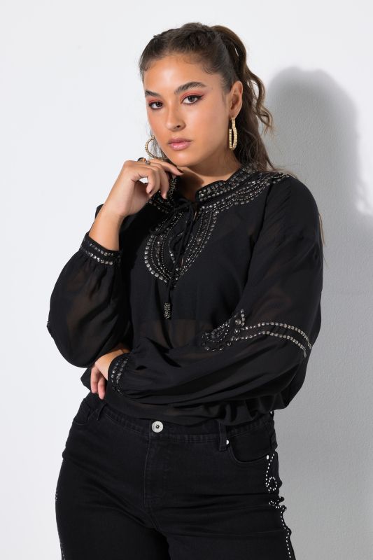 Decorative Studs Tie Neck Tunic