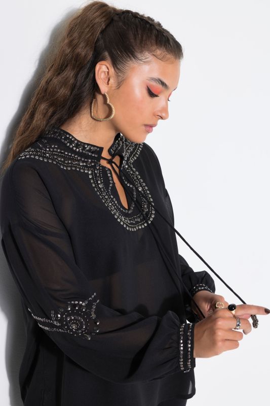 Decorative Studs Tie Neck Tunic