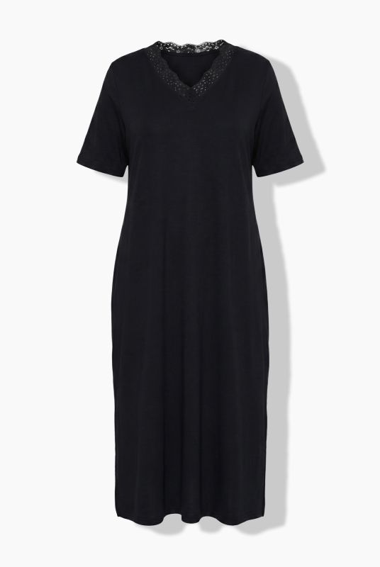 Eyelet Trim V-Neck Super Soft Cotton Blend Nightgown