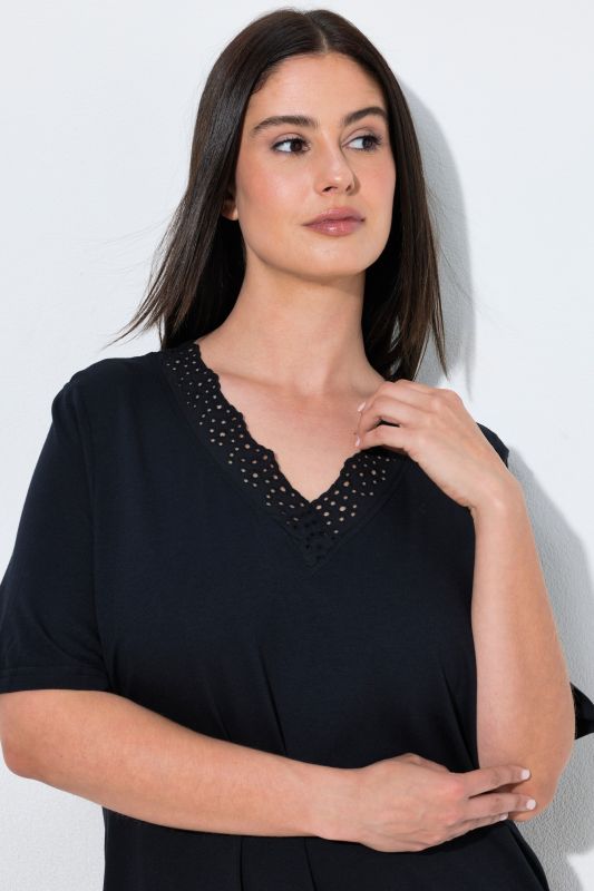 Eyelet Trim V-Neck Super Soft Cotton Blend Nightgown