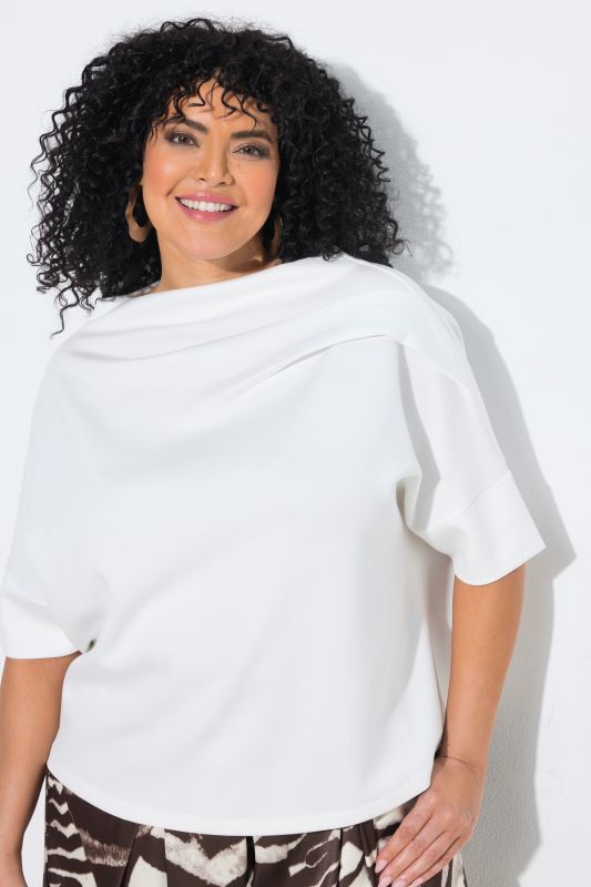 Asymmetric Draped Shoulder Oversized Fit Stretch Sweatshirt