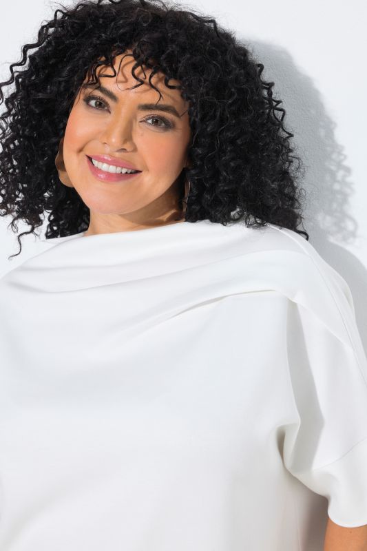 Asymmetric Draped Shoulder Oversized Fit Stretch Sweatshirt