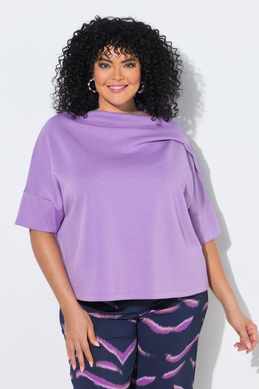 Asymmetric Draped Shoulder Oversized Fit Stretch Sweatshirt