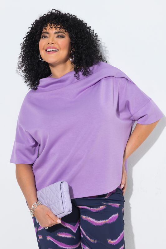 Asymmetric Draped Shoulder Oversized Fit Stretch Sweatshirt