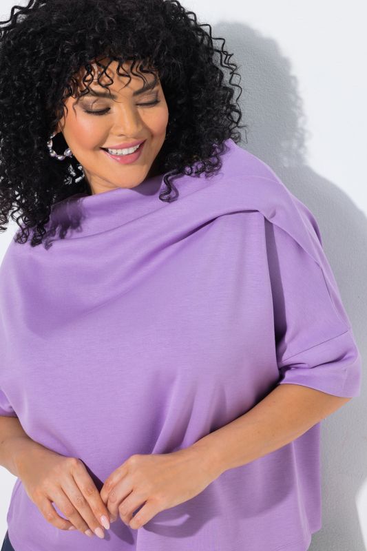 Asymmetric Draped Shoulder Oversized Fit Stretch Sweatshirt