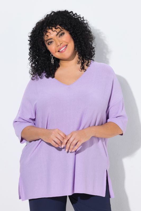 Oversized 3/4 Sleeve V-Neck Sweater