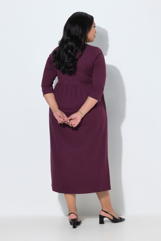 Cotton Knit V-Neck Empire A-line Pocket Dress