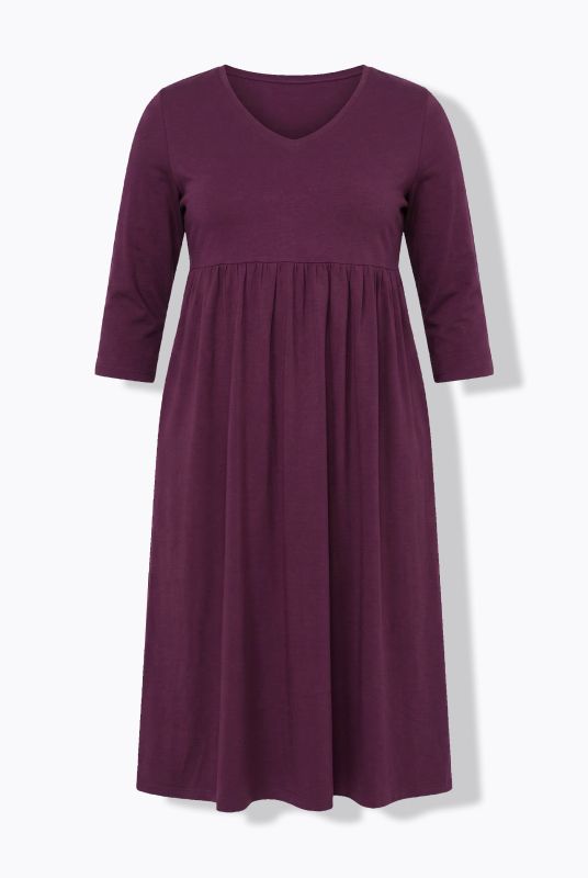 Cotton Knit V-Neck Empire A-line Pocket Dress