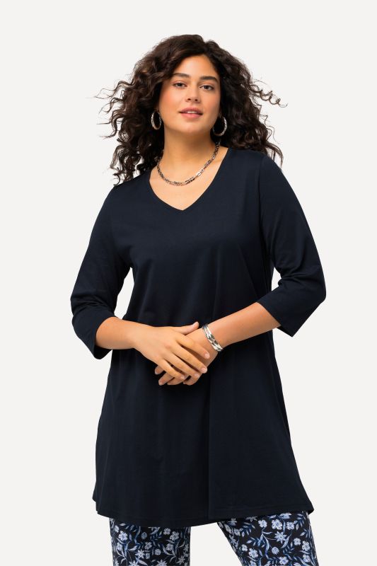 V-Neck Swing A-line Hem Cotton Knit Tunic