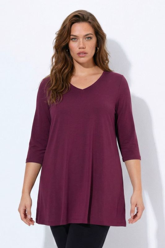 V-Neck Swing A-line Hem Cotton Knit Tunic