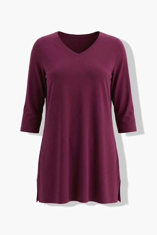 V-Neck Swing A-line Hem Cotton Knit Tunic