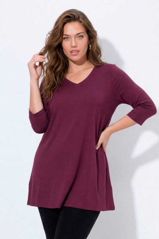 V-Neck Swing A-line Hem Cotton Knit Tunic