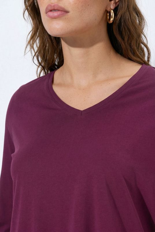 V-Neck Swing A-line Hem Cotton Knit Tunic