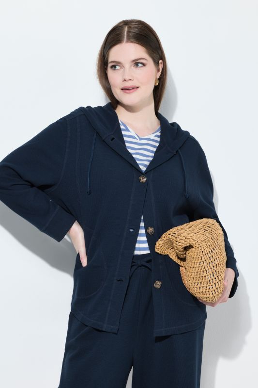 Eco Cotton Waffle Texture Long Sleeve Hoodie