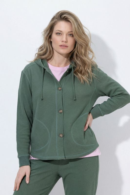 Eco Cotton Waffle Texture Long Sleeve Hoodie