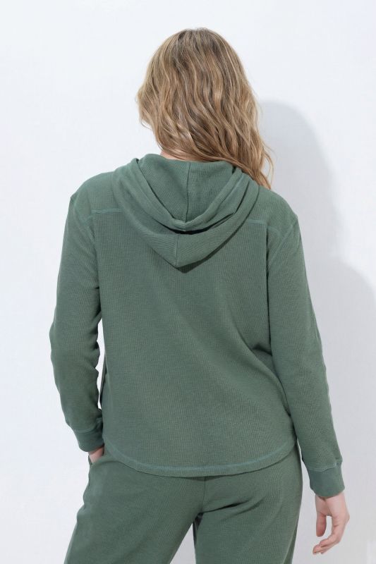 Eco Cotton Waffle Texture Long Sleeve Hoodie