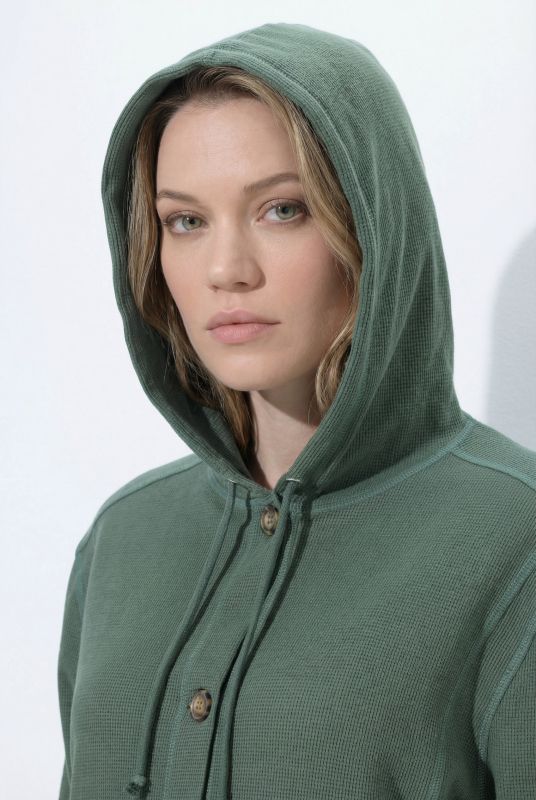 Eco Cotton Waffle Texture Long Sleeve Hoodie