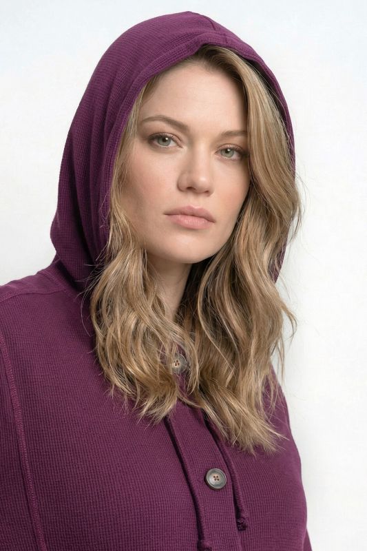 Eco Cotton Waffle Texture Long Sleeve Hoodie