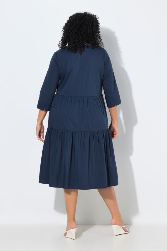 Tiered Flounce Panel 3/4 Sleeve Midi Dress