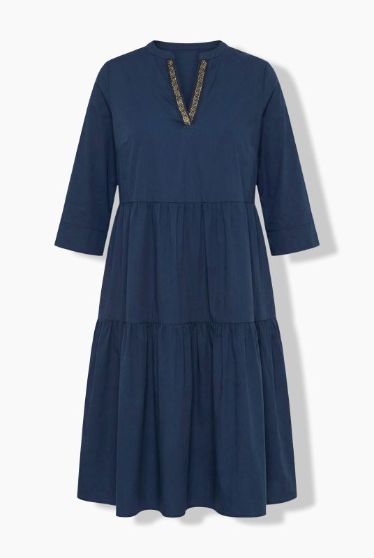 Tiered Flounce Panel 3/4 Sleeve Midi Dress