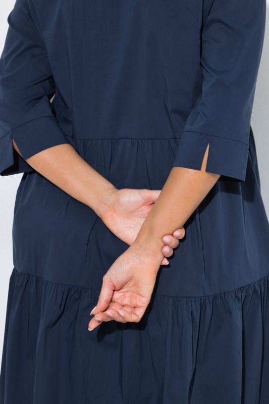 Tiered Flounce Panel 3/4 Sleeve Midi Dress