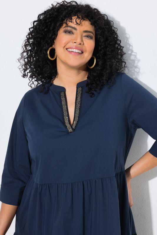Tiered Flounce Panel 3/4 Sleeve Midi Dress