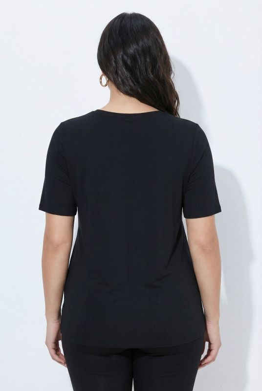 Rhinestone Neckline Lyocell T-Shirt Blouse