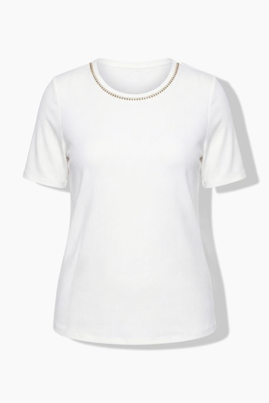 Rhinestone Neckline Lyocell T-Shirt Blouse