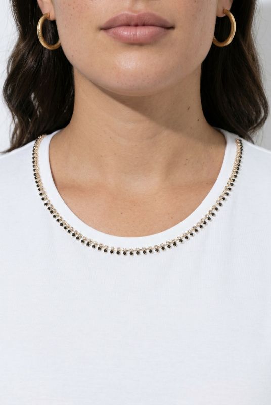 Rhinestone Neckline Lyocell T-Shirt Blouse