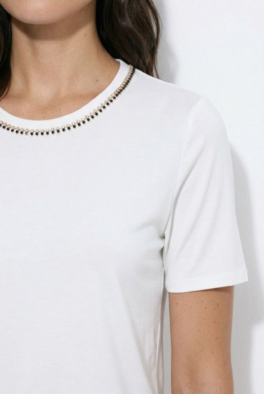 Rhinestone Neckline Lyocell T-Shirt Blouse