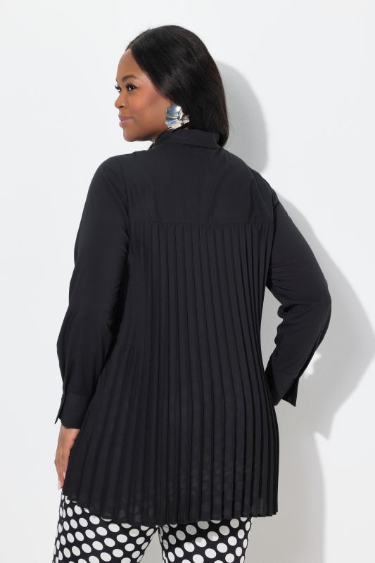 Pleated Long Sleeve Button Down Tunic Blouse