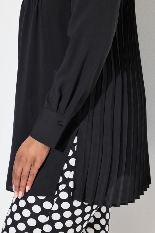 Pleated Long Sleeve Button Down Tunic Blouse