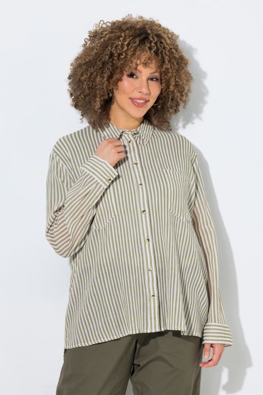 Striped Button Down Crepe Blouse