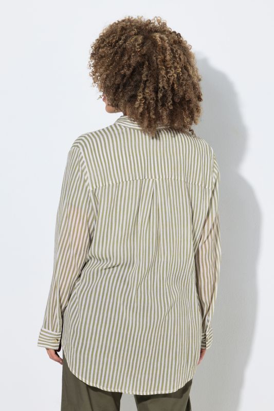 Striped Button Down Crepe Blouse